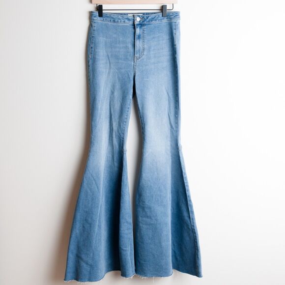 We the Free Flare Jeans Womens 28 Float On Pant Love Letters Bell Bottoms Fray - Picture 1 of 12